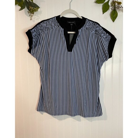 Adele & May Striped Black & White Short Sleeve Blouse Size L - Picture 1 of 10